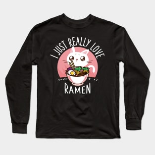 Ramen Japanese Noodles Kawaii Anime Cat Long Sleeve T-Shirt